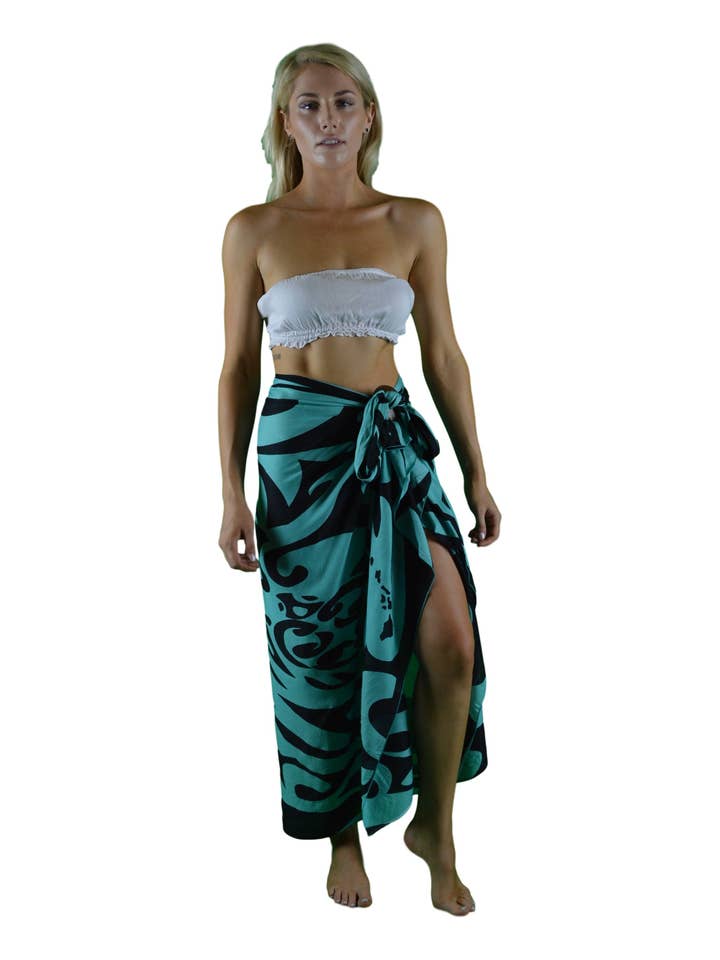 Island Style Clothing Co by Akamai Distribution Ltd - Wholesale Skirt - Women's - Hawaiian Tribal | Island Turtle | Teal Blue | Pareo