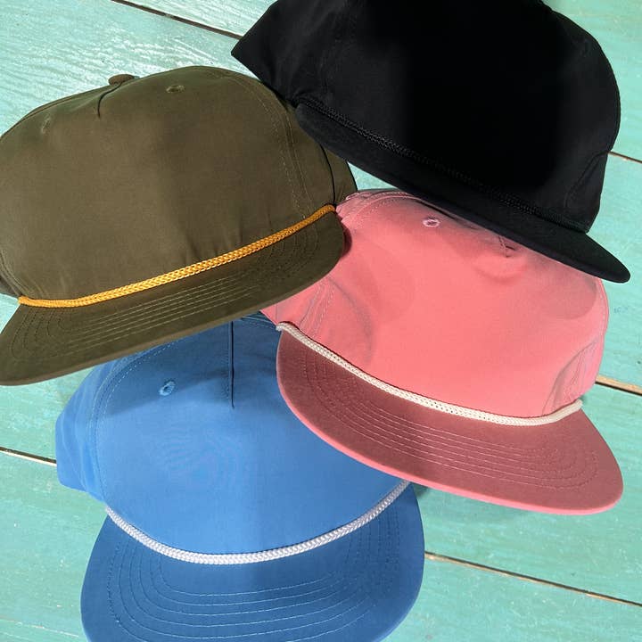 Vibes Hat Company - Wholesale Flat Brim Cap - Unisex - Vibes Retro Rope Hat- Black | Hat Bar | Blank Caps