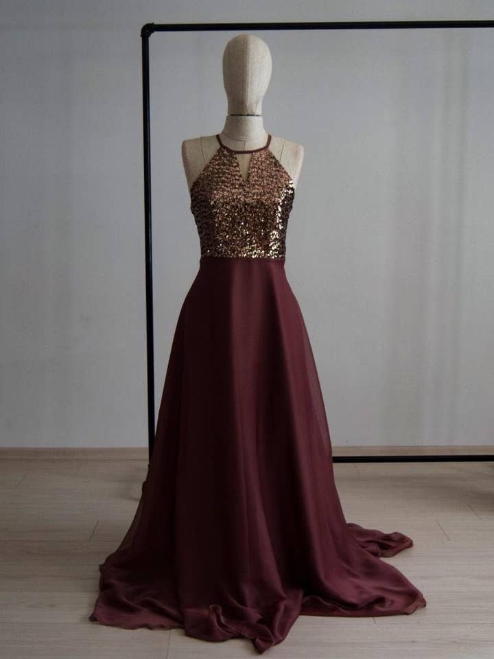 Silk Georgette/Chiffon With Top Copper Sequin Bridesmaid for wholesale by Modayladans