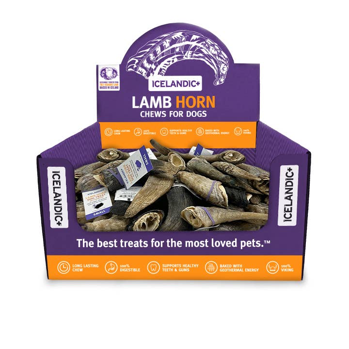 Icelandic+ - Wholesale Pet Treats - Dog - Icelandic+ Small Lamb Horn with Marrow 36-Ct Display Box