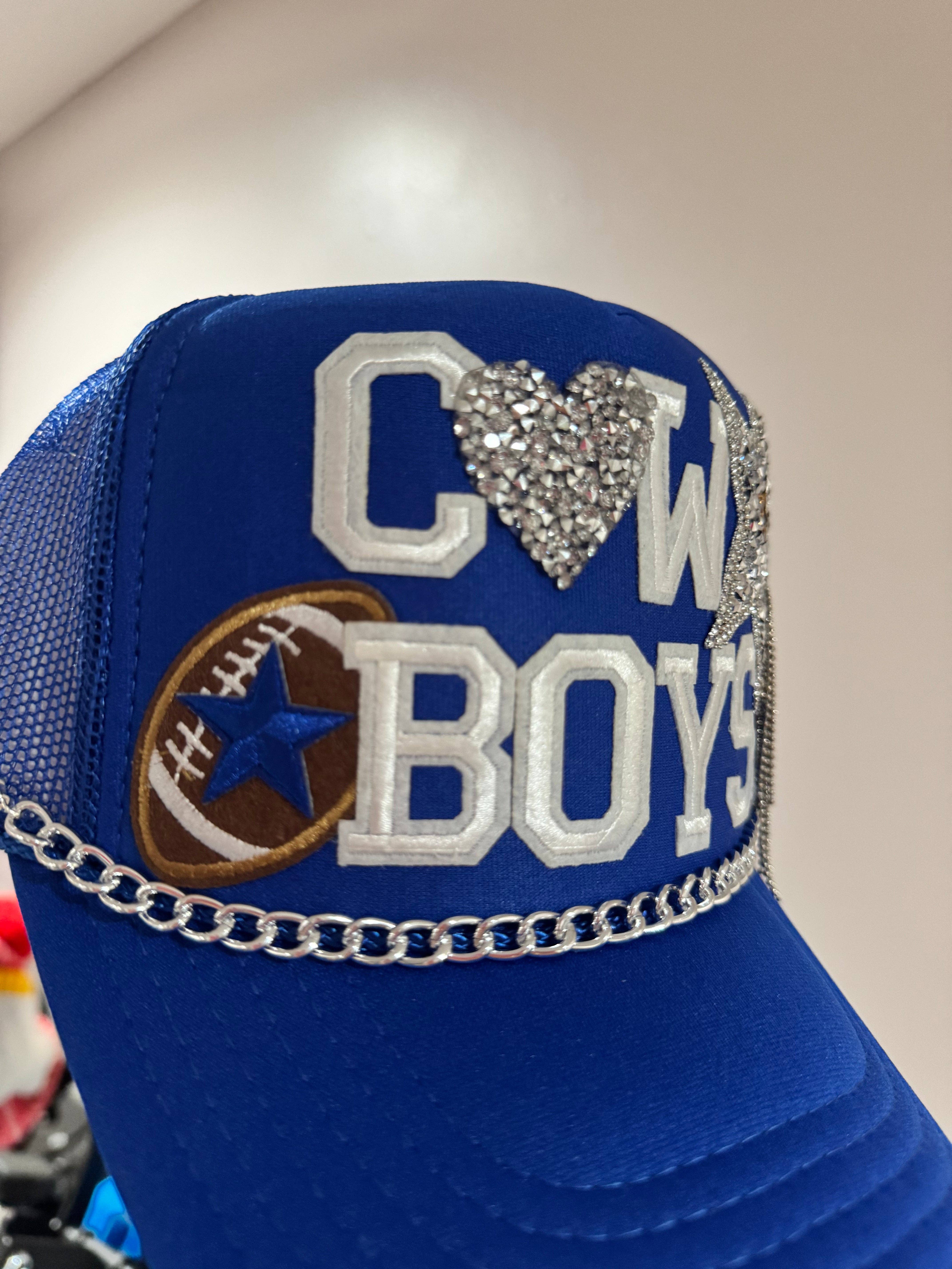 Patchwrx Customs Hat Bar - Wholesale Trucker Hat - Women's - Dallas Cowboys Inspired Fringe & Rhinestone Star Trucker Hat1