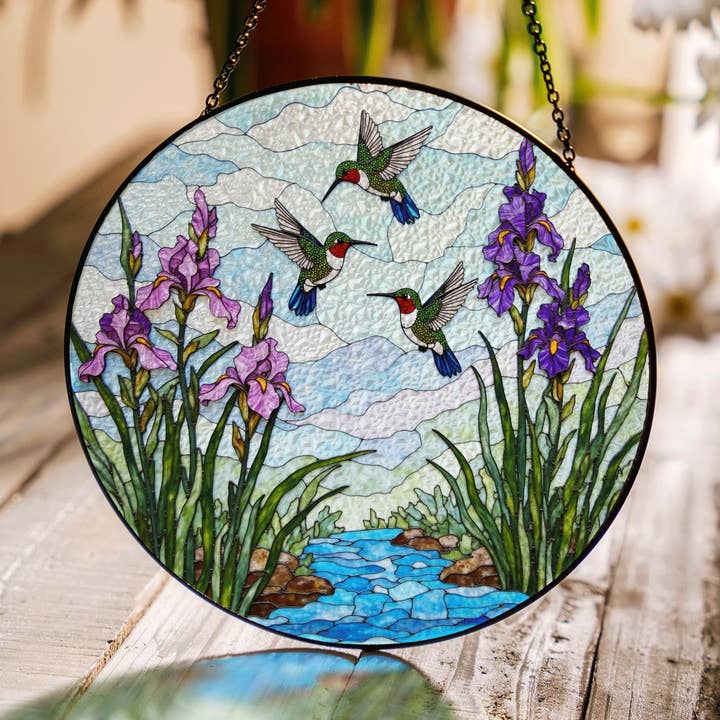 Kolibrier glasmosaik solfanger, natur vinduesdekoration for engroshandel hos NVC Ecommerce LLC