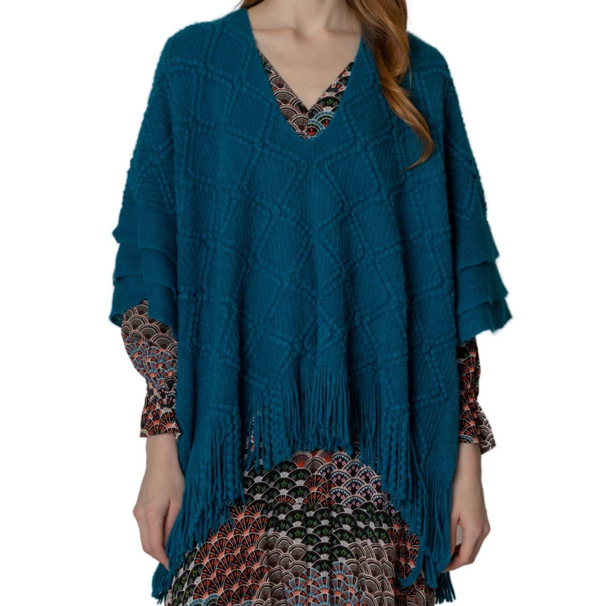 Teal Crochet Poncho for wholesale on Faire2