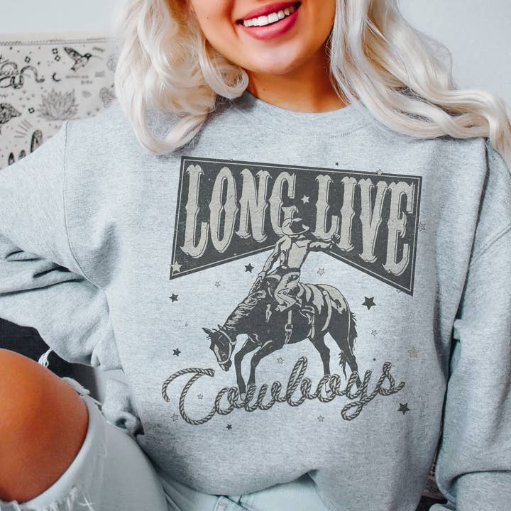 Untamed Country - Wholesale Graphic Sweatshirt - Women's - Western Long Live Cowboys Crewneck Sweatshirt