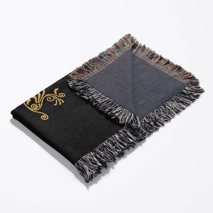 3dRose - Vente Plaids - 3dRose, Spirales décoratives et feuilles de palmier grecques anciennes en jaune doré et noir - Clé grecque classique, Couverture3