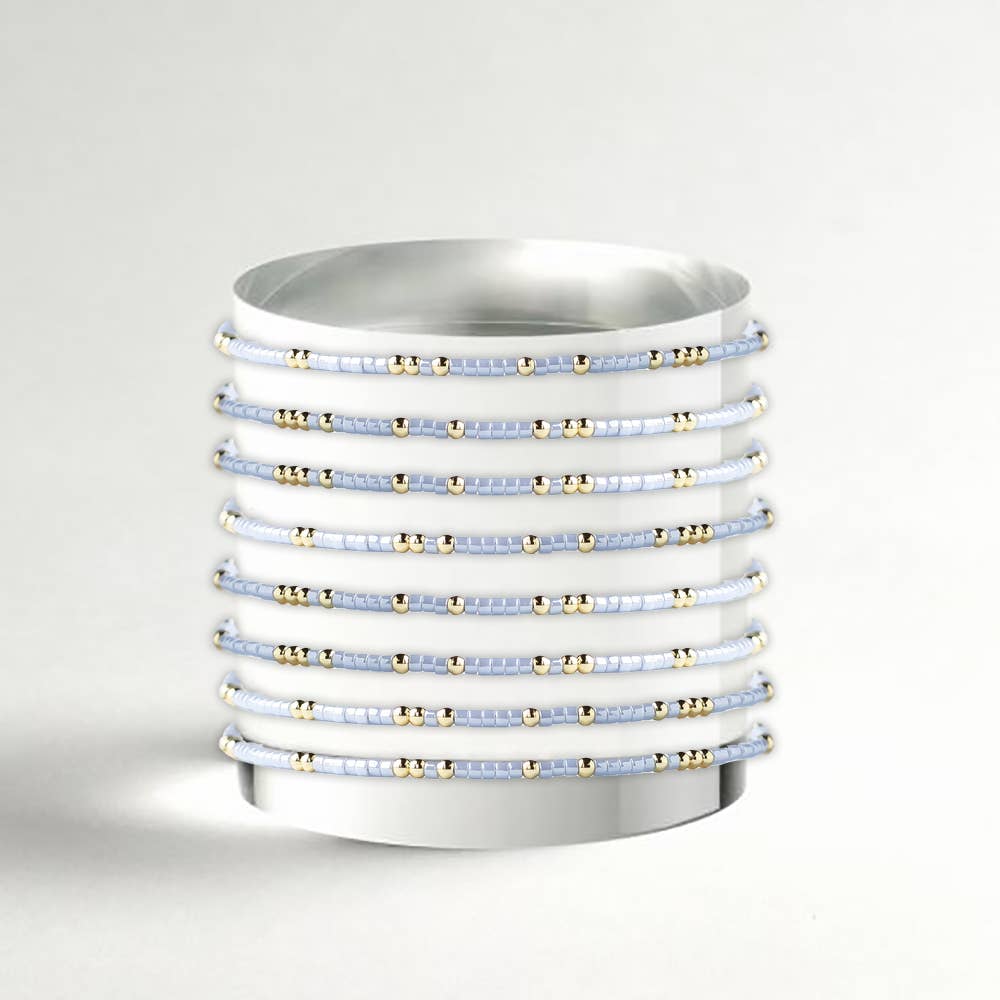 Lenny & Eva - Wholesale Beaded Bracelet - Confetti Beaded Bangle-Sky Blue, Delicate Stacking Bracelets0