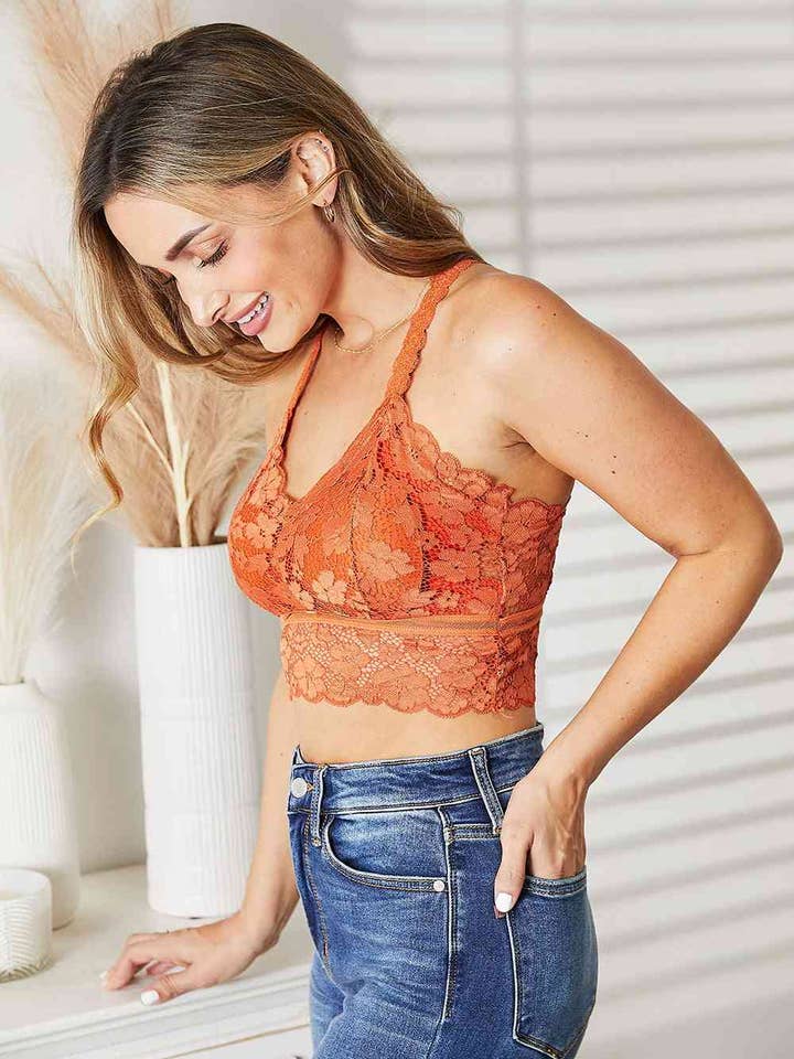 Rust JadyK Juliette Full Size Crisscross Lace Bralette for wholesale on Faire5
