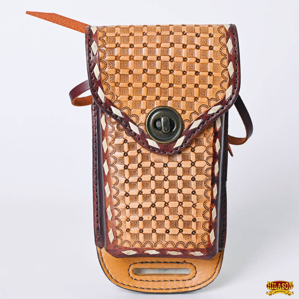 HILASON - Wholesale Phone Wallet - Women's - Hilason Basketweave Floral Cell Phone Case Tan American Leather9