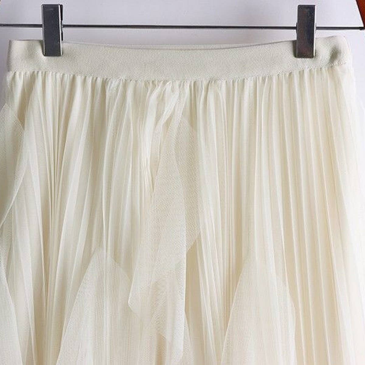 ACCITY - Wholesale Skirt - Women's - TULLE SKIRT MID-LENGTH HIGH WAIST PLEATED SKIRT_CWBLS03979