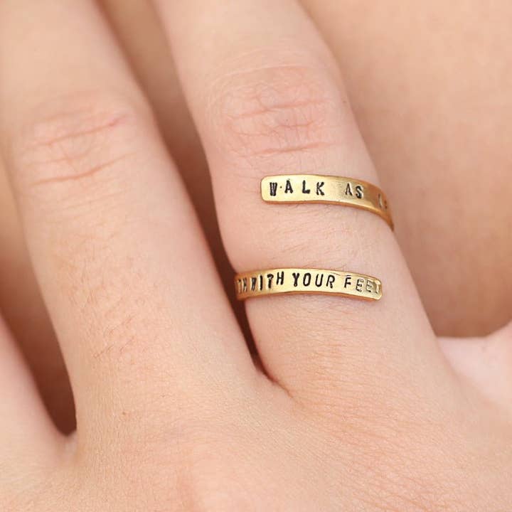 Chocolate and Steel – wholesale Band/stacked ring – Walk as if You Are Kissing the Earth with Your Feet -Thich Nhat Hanh Wrap Ring4