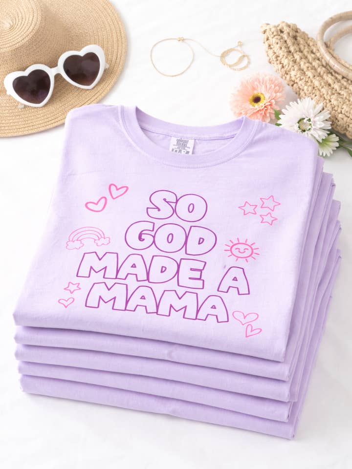 So God Made a Mama Tee – Comfort Colors Orchid for wholesale by Rust + Stitch