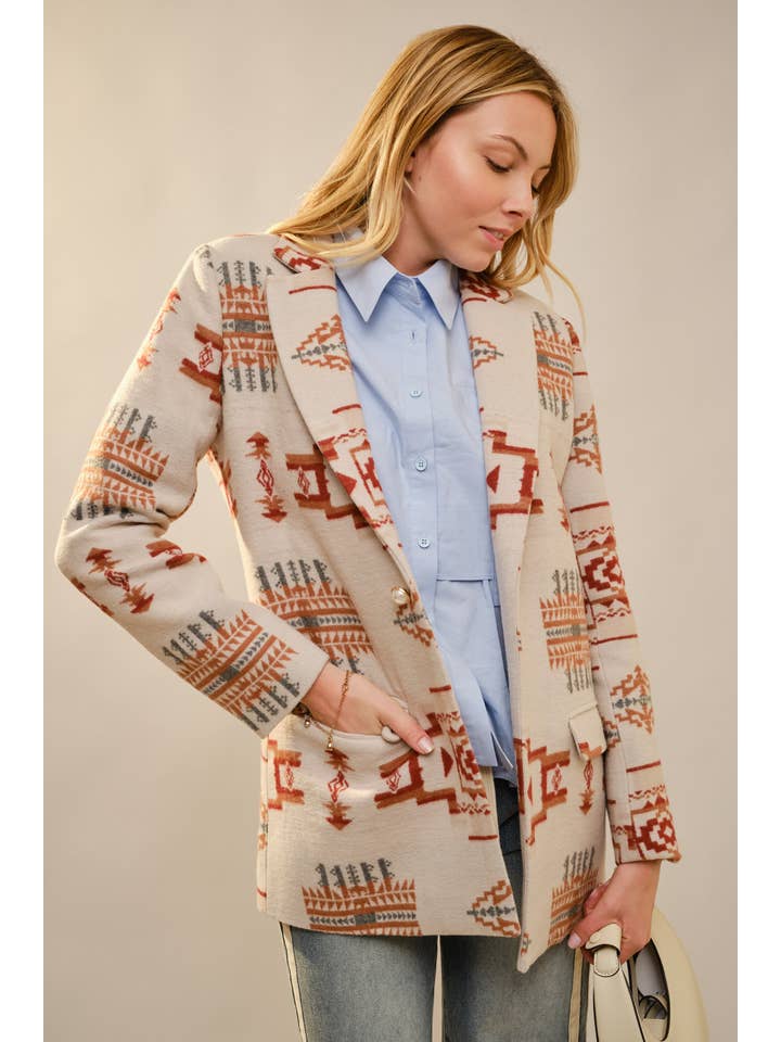 Blue B - Wholesale Blazer - Dames - 37937J Azteekse Jacquard Juweel Knoop Blazer7