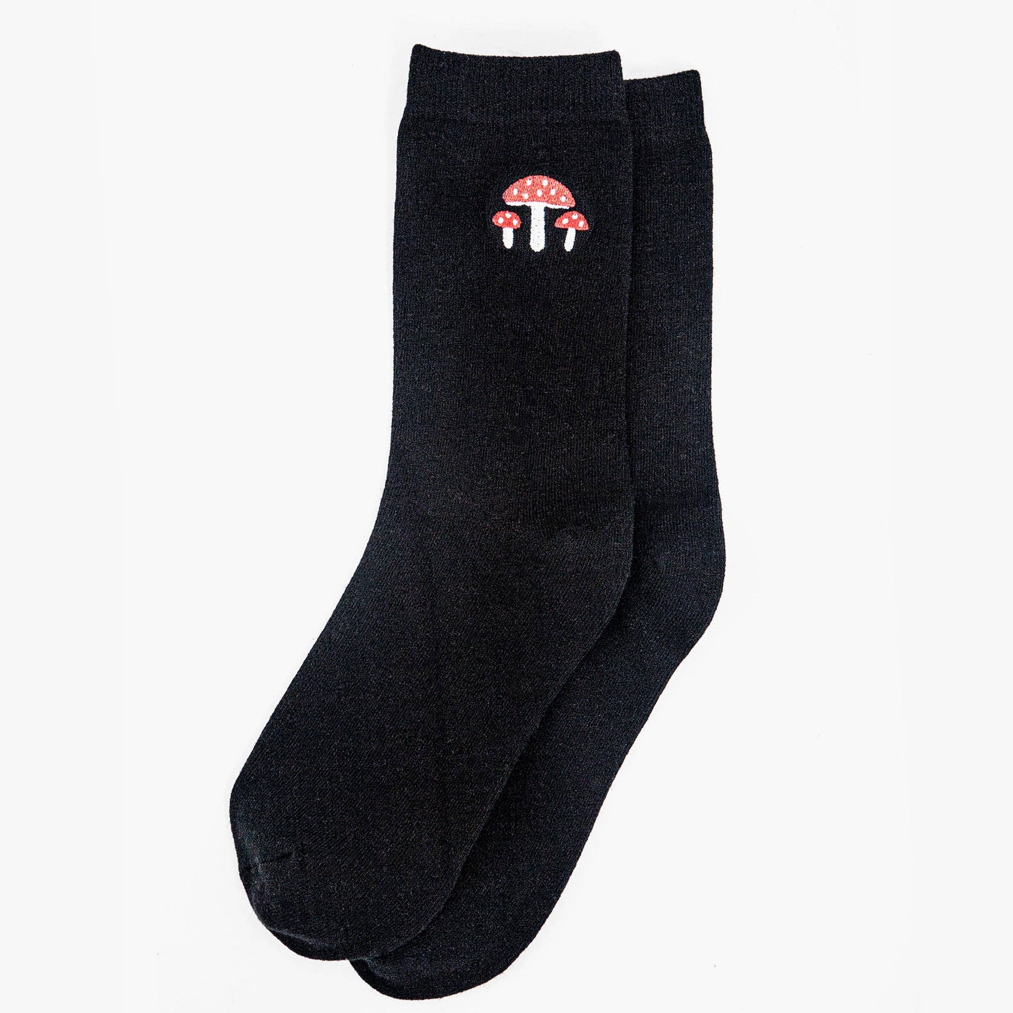 Sock Talk - Wholesale Socks - Women's - Women's Embroidered Ankle Socks- Black, Toadstools2