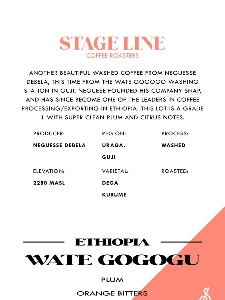 Ethiopia Wate Gogogu for wholesale by Stage Line Coffee Roasters