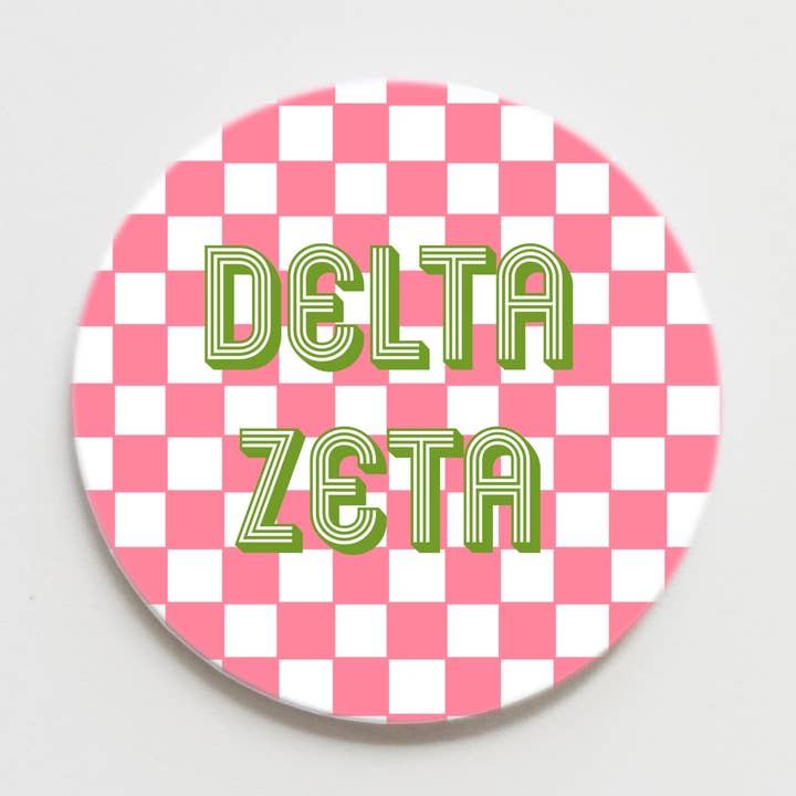 Delta Zeta Checkerboard Greek Button - 3.00 inch for wholesale by Good Vibez Collegiate