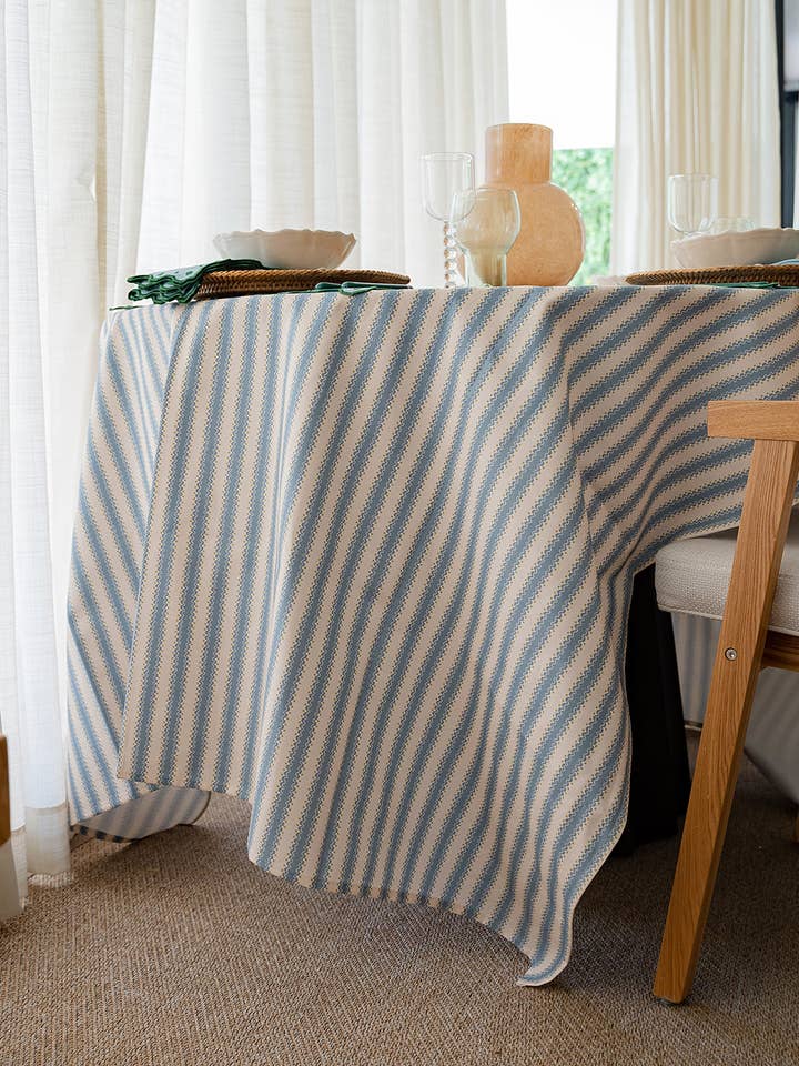 Atlantic Blue Printed Tablecloth in 100% Cotton for wholesale by Mariaida Home