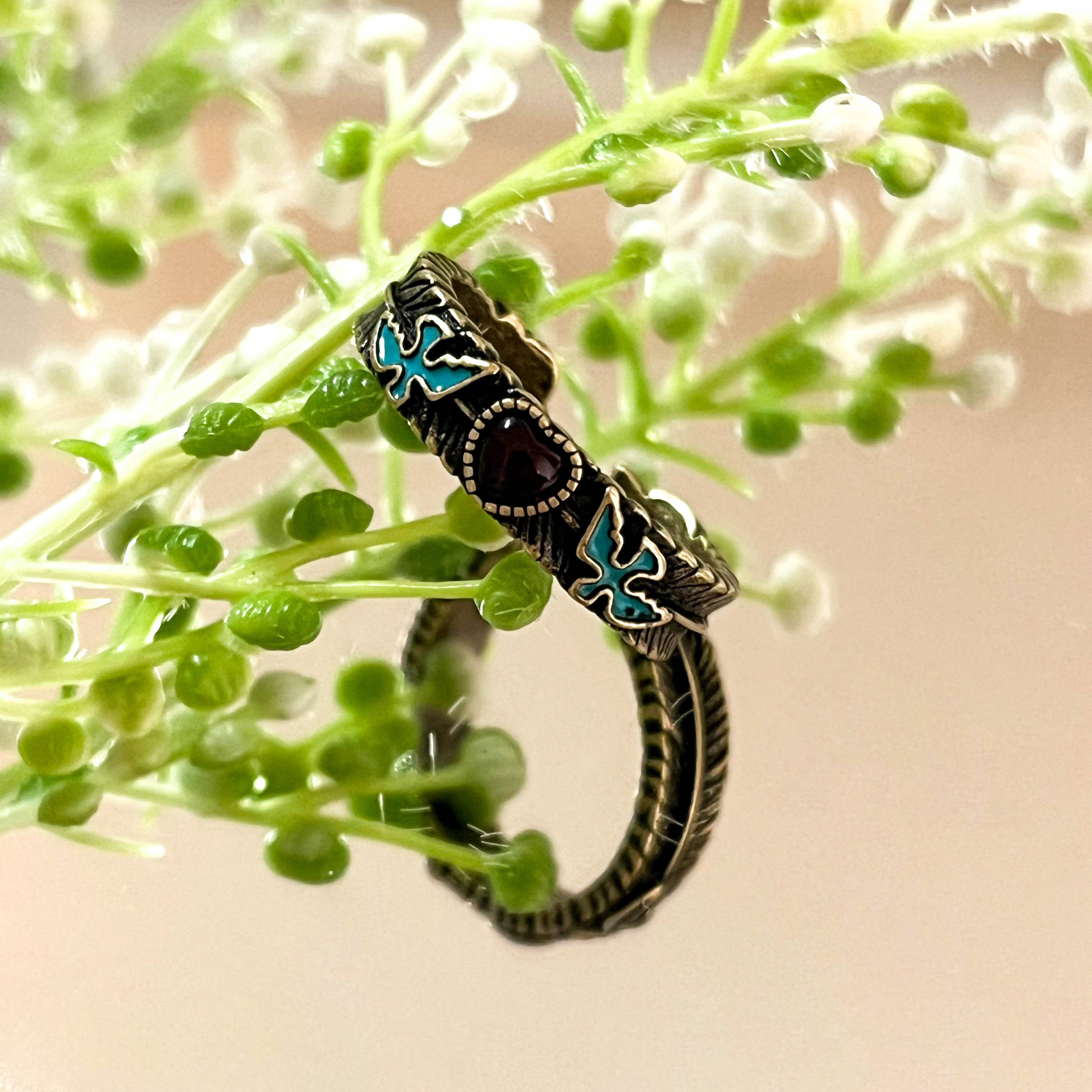 Yellow Gold Vintage Bird Heart Open Ring, Aged Flying Swallow Design for wholesale on Faire3