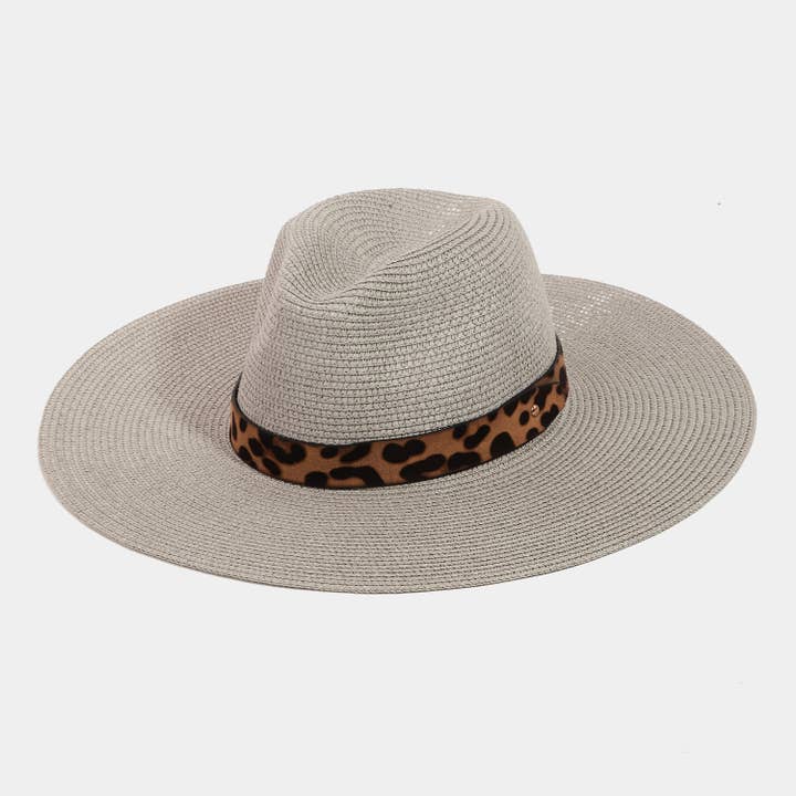 Leopard Ribbon Straw Hat för wholesale av Collections by Fame Accessories