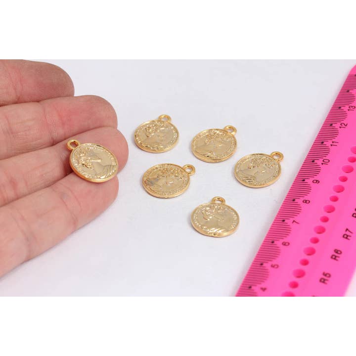 15x18mm 24k Glanzend Gouden Antieke Romeinse Munt Hanger, MTE153 voor wholesale door QueenJewelryM