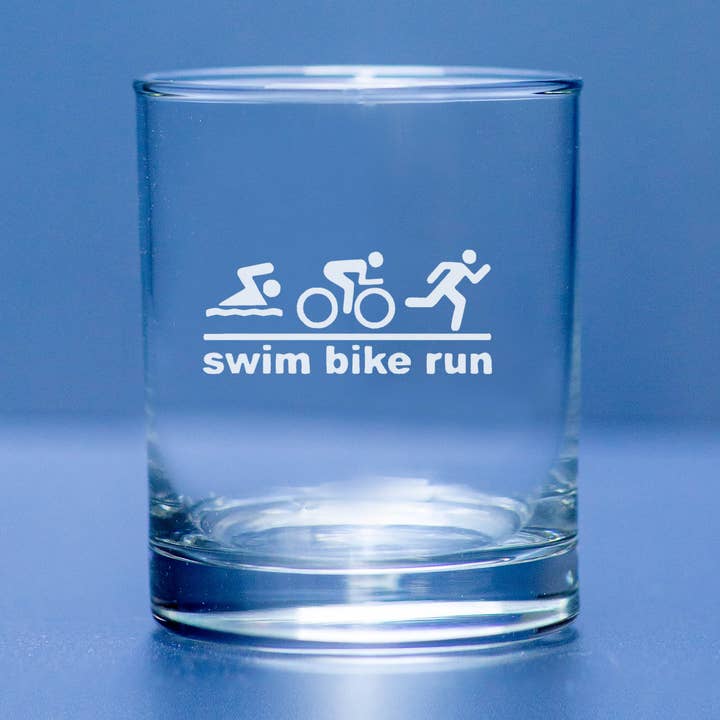 Triathlete Whiskey Glass for wholesale by Morning Fog Studios
