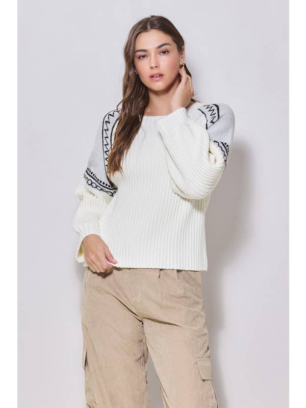 White Grey Wide Rib Sweater for wholesale on Faire