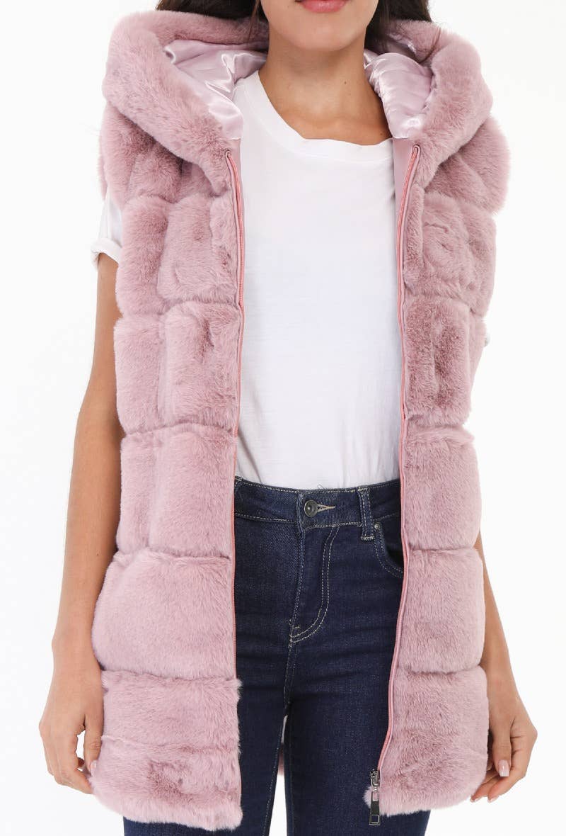 CHOKLATE PARIS – Großhandel Oberbekleidungsweste – Damen – Ärmellose Kunstpelzweste mit Kapuze - Y1564