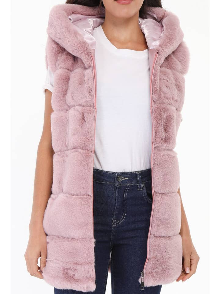 CHOKLATE PARIS – Colete - Mulher por atacado – Colete sem mangas de pele sintética com capuz - Y1564