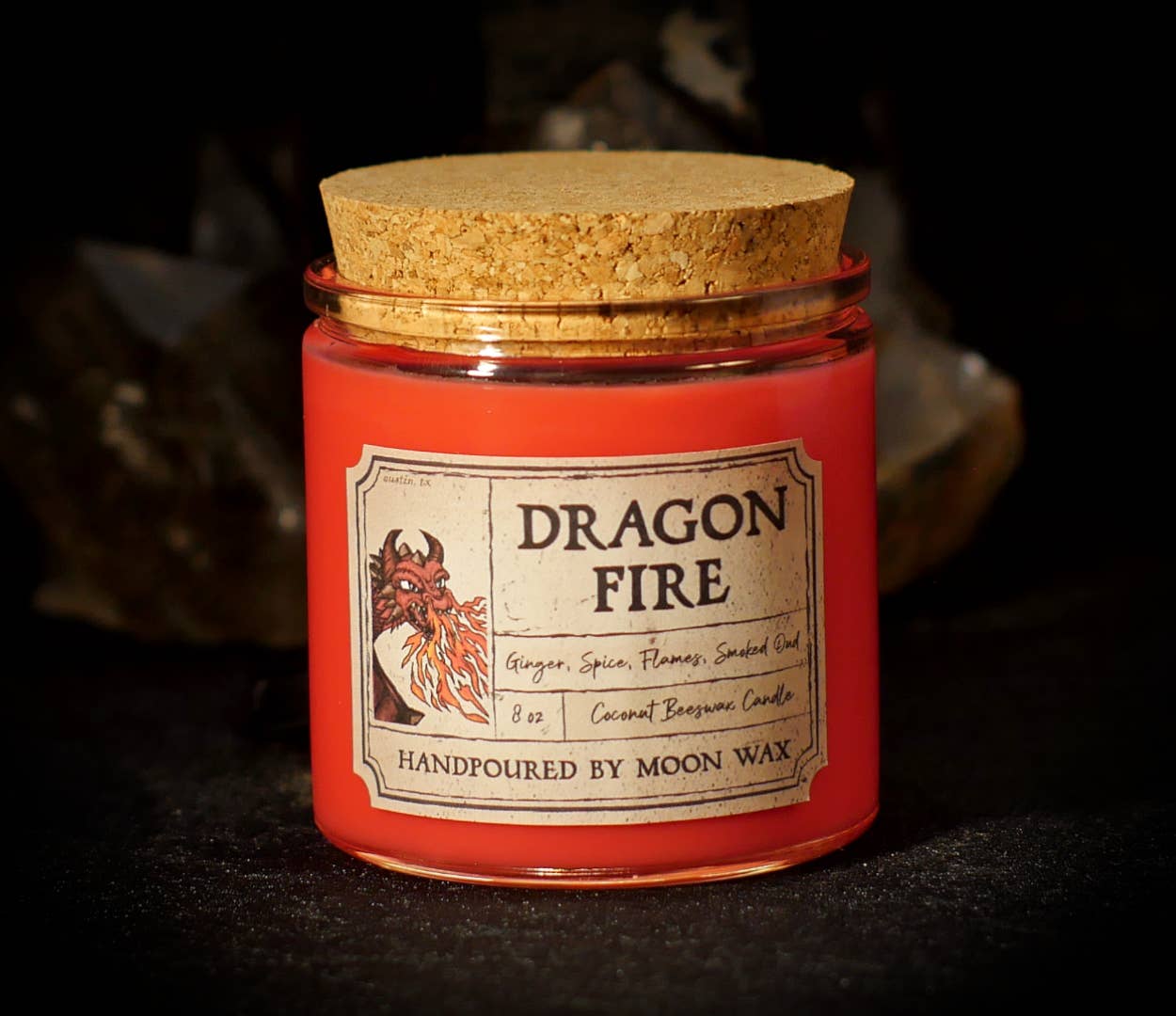 Moon Wax - Wholesale Jar/Filled Candle - Dragon Fire Candle | 8 oz Coconut Beeswax, Non-Toxic