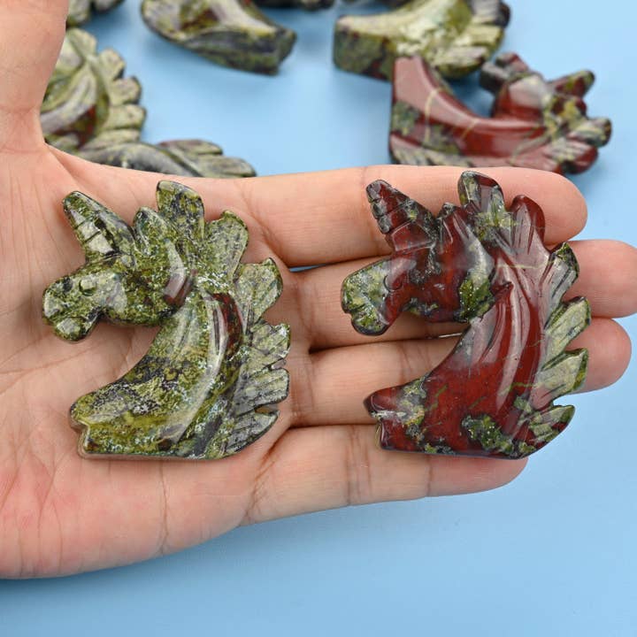 2" Natural Dragon Bloodstone Unicorn Gemstone Figurine for wholesale by ilovebeadsusa