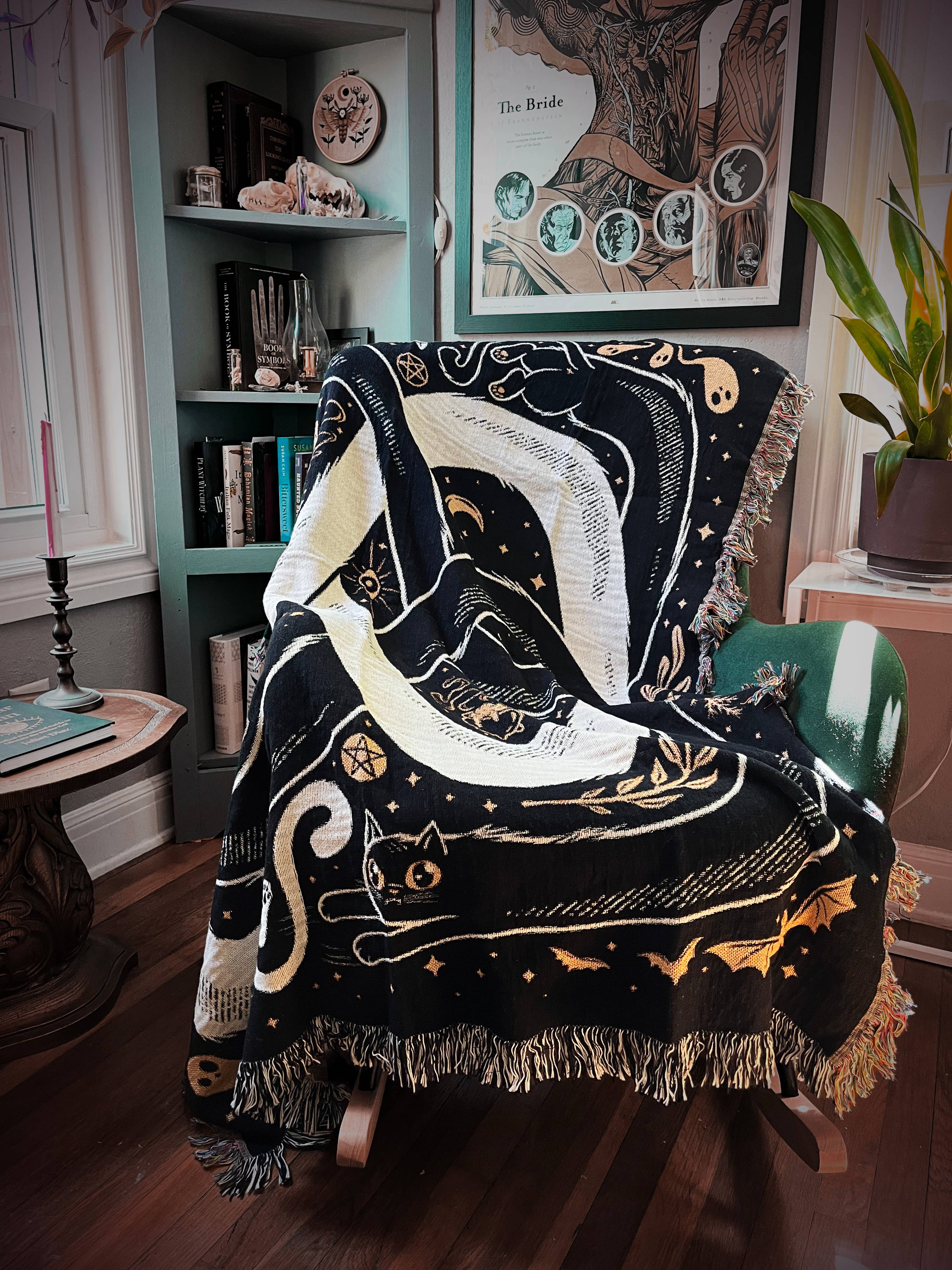 Elissa Marie Creative - Wholesale Throw Blanket - OuroPURRos Woven Throw Blanket | witchy | cats | occult1