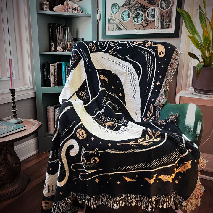 Elissa Marie Creative - Wholesale Throw Blanket - OuroPURRos Woven Throw Blanket | witchy | cats | occult1