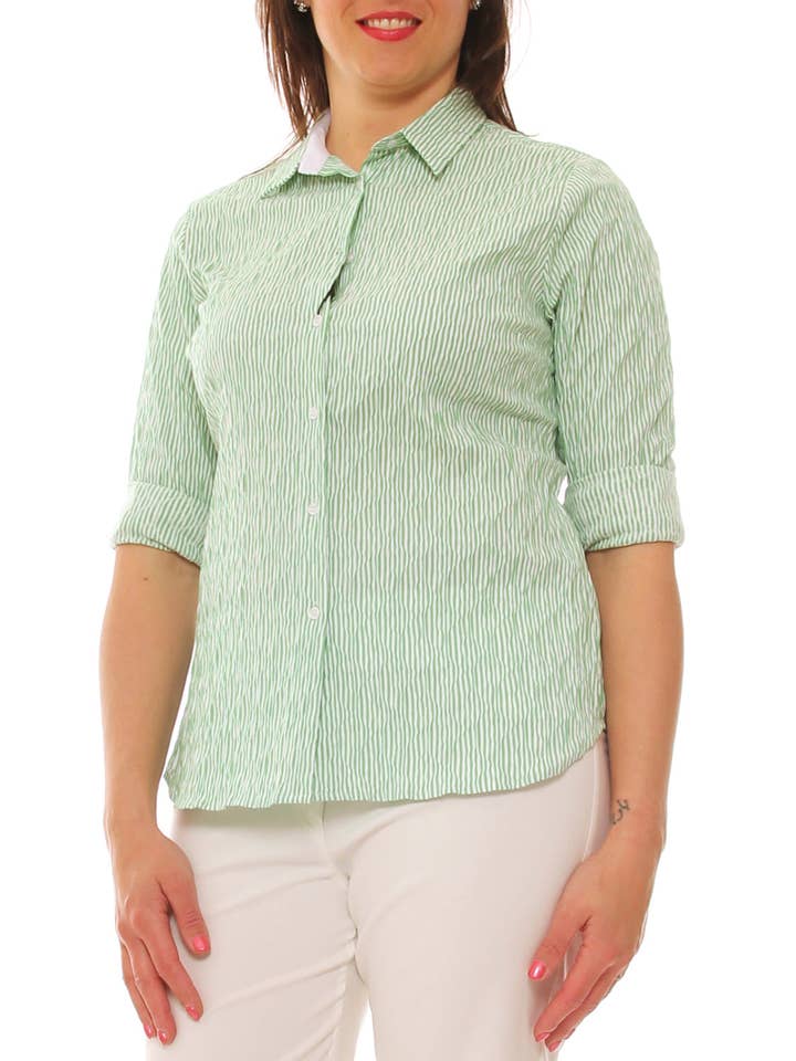 Women's shirt in embossed cotton striped pattern soft size for wholesale by luanaromizi.com