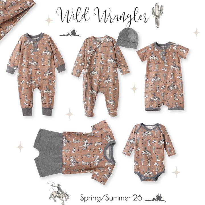 Tesa Babe - Wholesale Top & Short Set - Kids - Wild Wrangler/Brown Western Bamboo Cotton Boys' Short Set1