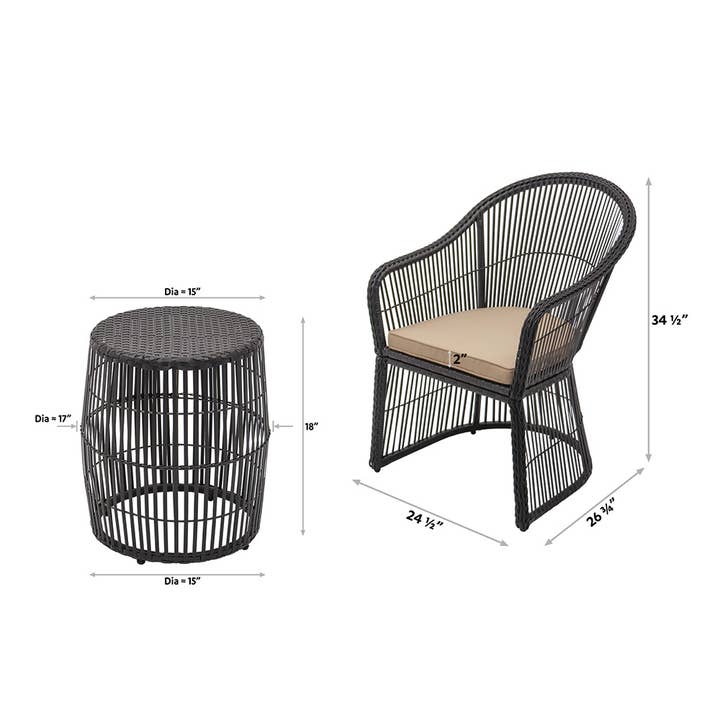 Abble - Wholesale Patio set - 3pc Wicker Conversation Set - Dark Brown (300275)2