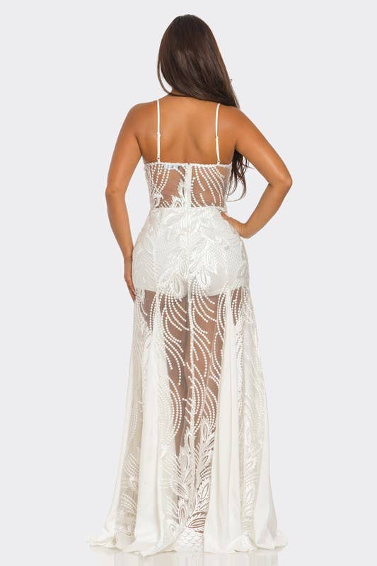 BANJUL - Venta al por mayor Vestido - Mujer - Vestido largo con escote de tubo y encaje hueco translúcido BD446605