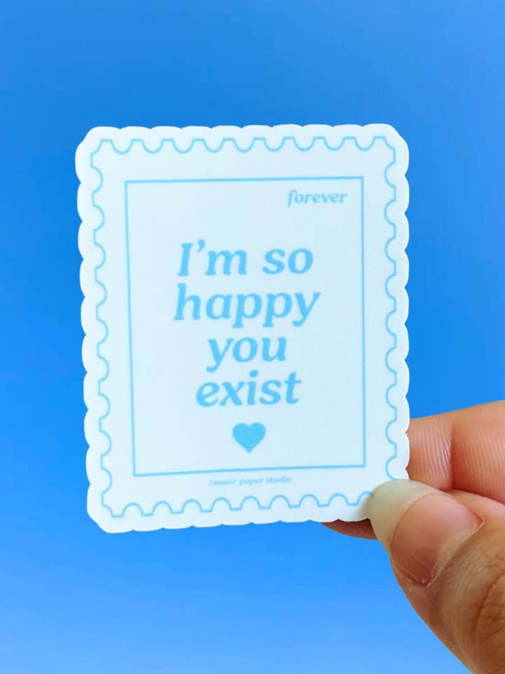 I'm So Happy You Exist Stamp Sticker for wholesale by Cosmic Paper Studio