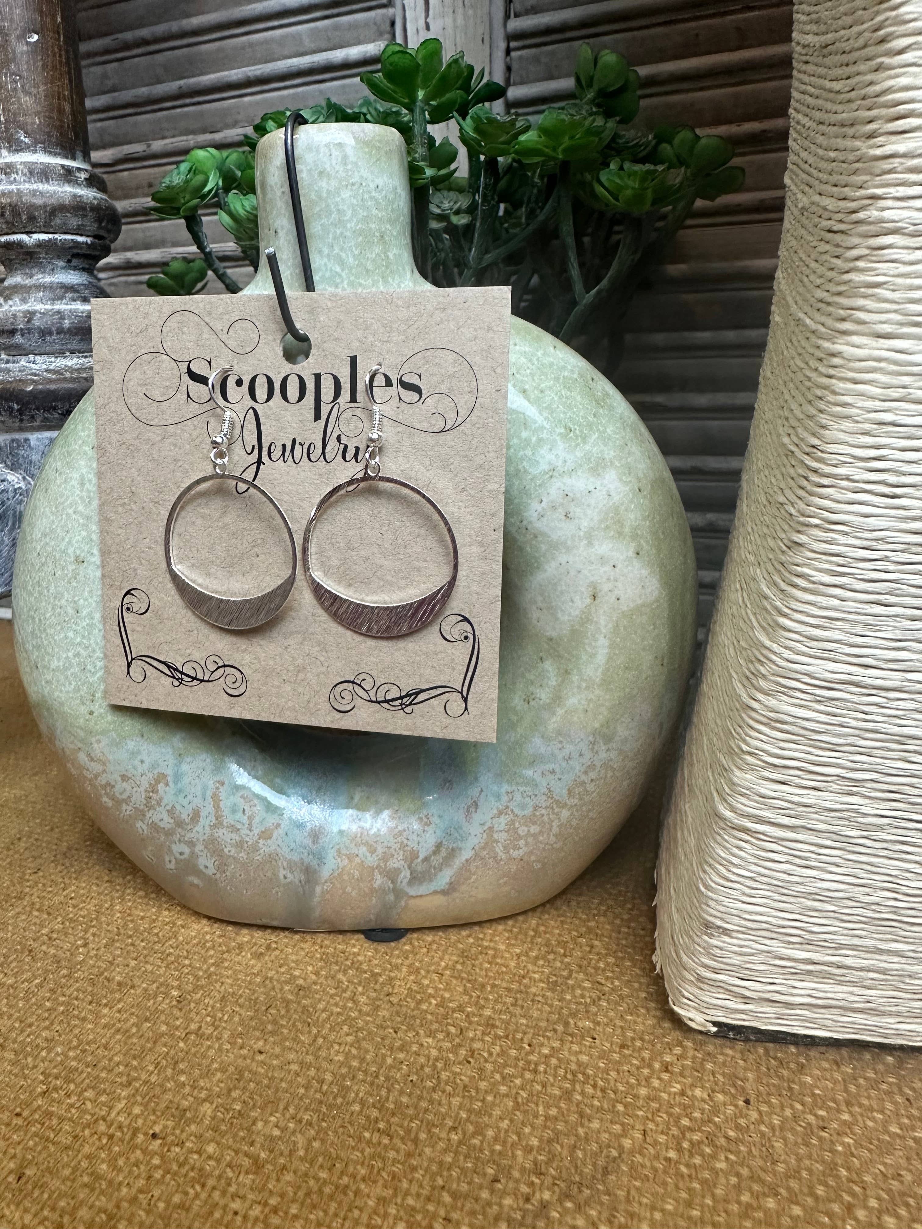 Scooples Jewelry - Wholesale Hoop Earrings - Brushed Silver Hoop - Ear1