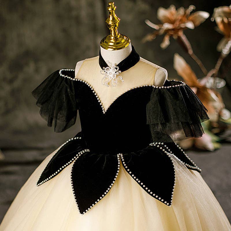 Princess Black Hostess Dress For Girls: Luxurious One-Shoulder Piano Performance Attire for wholesale on Faire2