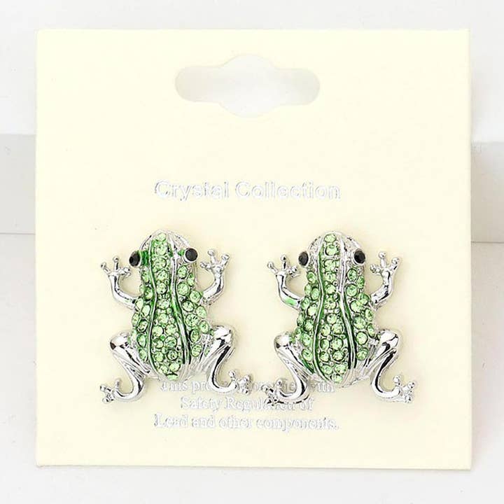 Orecchini a bottone Crystal Pave Frog per la vendita all'ingrosso da parte di Sensibling Corp.