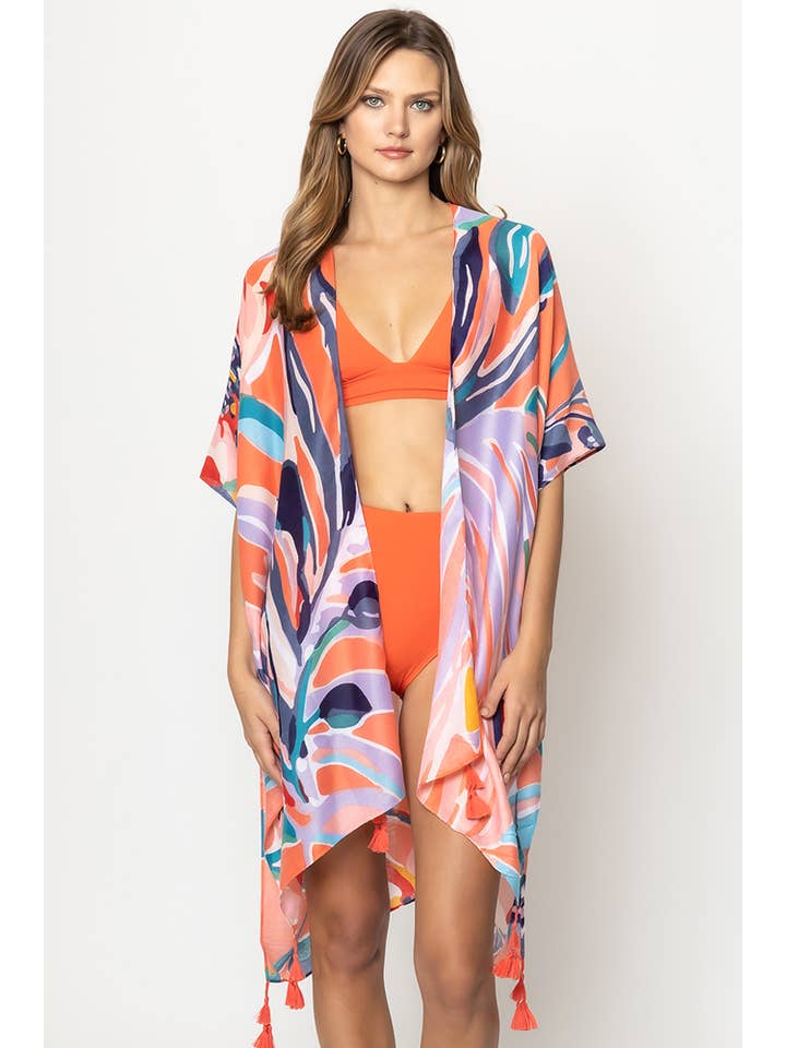 Hana - Wholesale Kimono - Women's - Floral Print Tassel Kimono