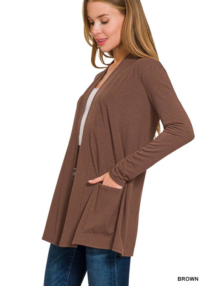Vanilla Monkey - Wholesale Cardigan - Women's - Slouchy Lightweight Open Front Pocket Cardigan3