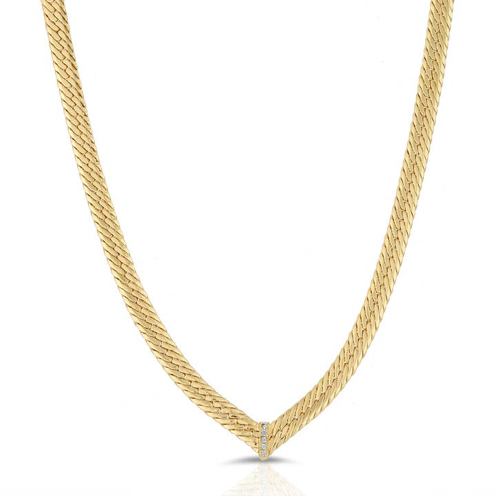 Glamrocks Jewelry - Wholesale Link & Chain Necklace - CZ Chevron Herringbone Necklace- Clear