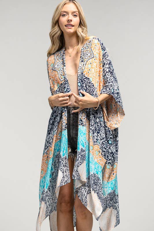 NAVY MULTI Damask & Paisley Print Kimono for wholesale on Faire3