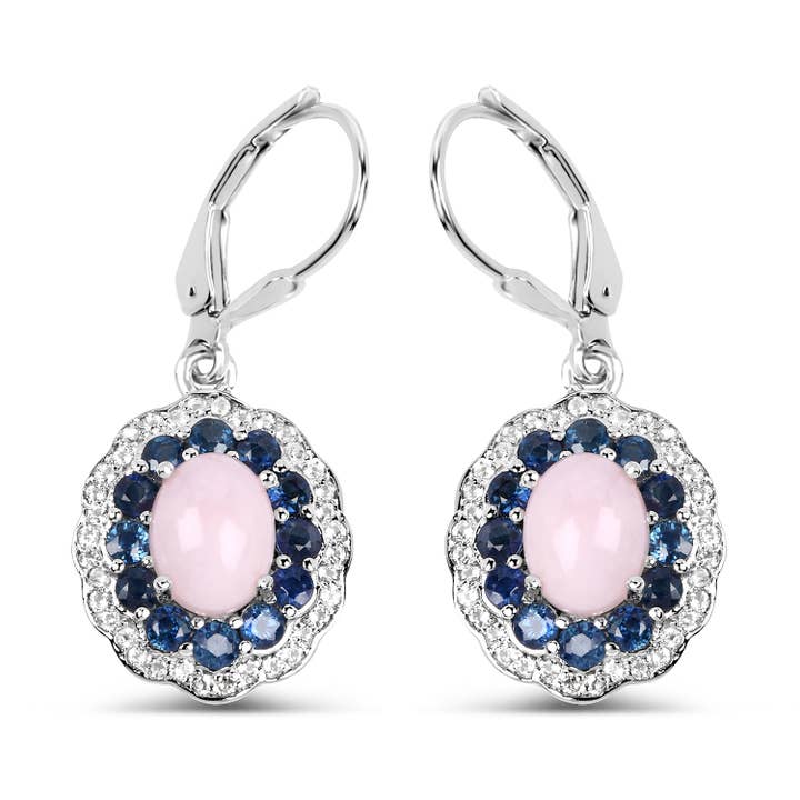 4.00 ctw Opal Pink, Blue Sapphire & Topaz Silver Earrings for wholesale by Quintessence Jewelry