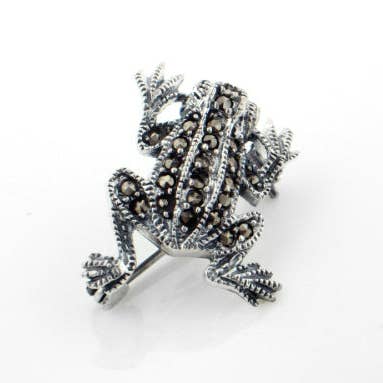 Sterling Silver Marcasite Frog Lapel Pin or Brooch for wholesale by Silver Insanity