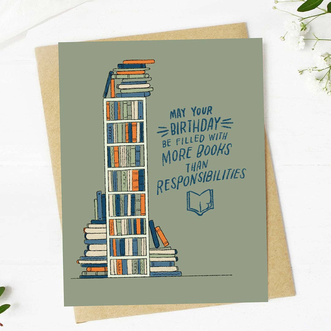 Big Moods - Wholesale Birthday Card - "More books than responsibilities" Bookish Birthday Card3