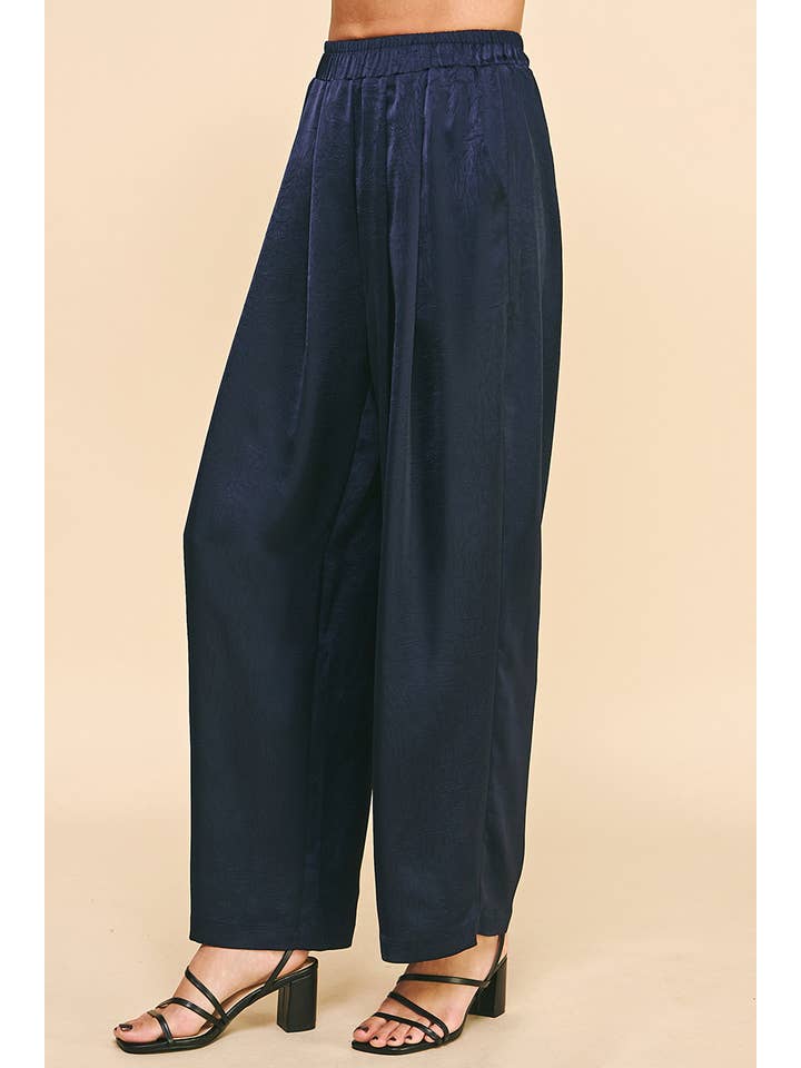 PINCH - Wholesale Pants - Women's - HIGH WAIST SATIN PANTS - NAVY