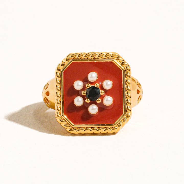 Rouge 18K Gold Red Enamel Vintage Adjustable Ring for wholesale on Faire1