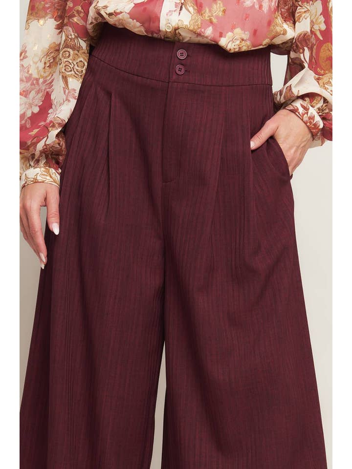 A soild woven wide leg pant - IP8636 BURGUNDY for wholesale on Faire4