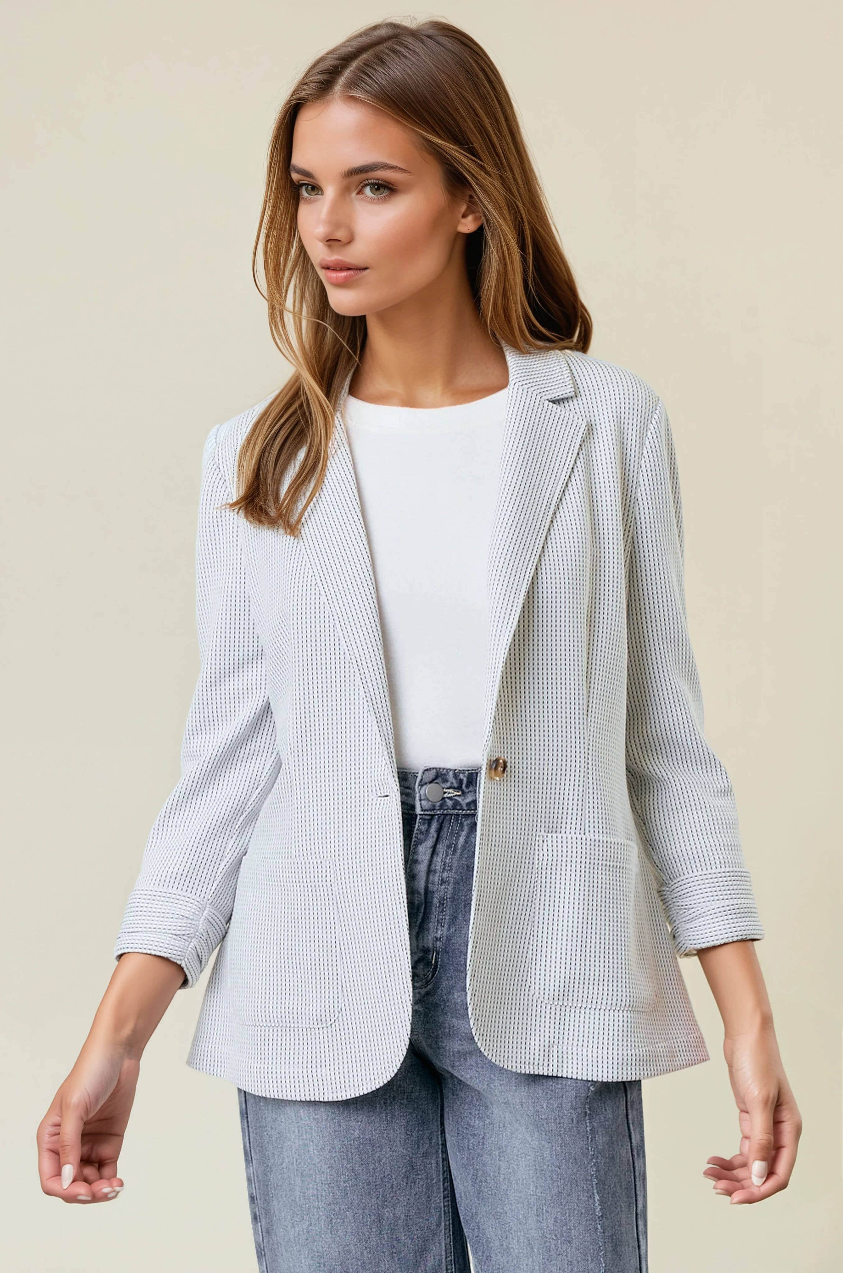 Doe and Rae - Vente Blazer – femme - Blazer texturé à manches froncées - 10150J10